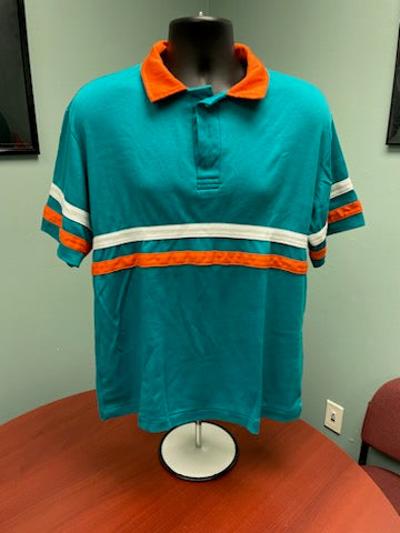 Zoro Sportswear Men's L Teal w/White and Orange Stripes Short Sleeve Polo Qty: 1